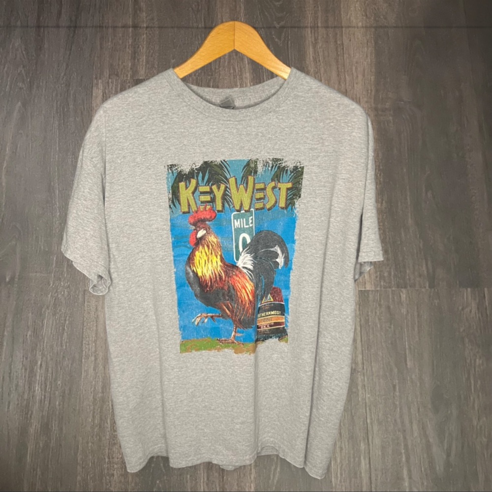 Key West Rooster‎ Graphic Tee Gray Tourist Shirt Unisex